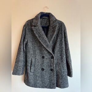 Women's Black and White Herringbone Coat